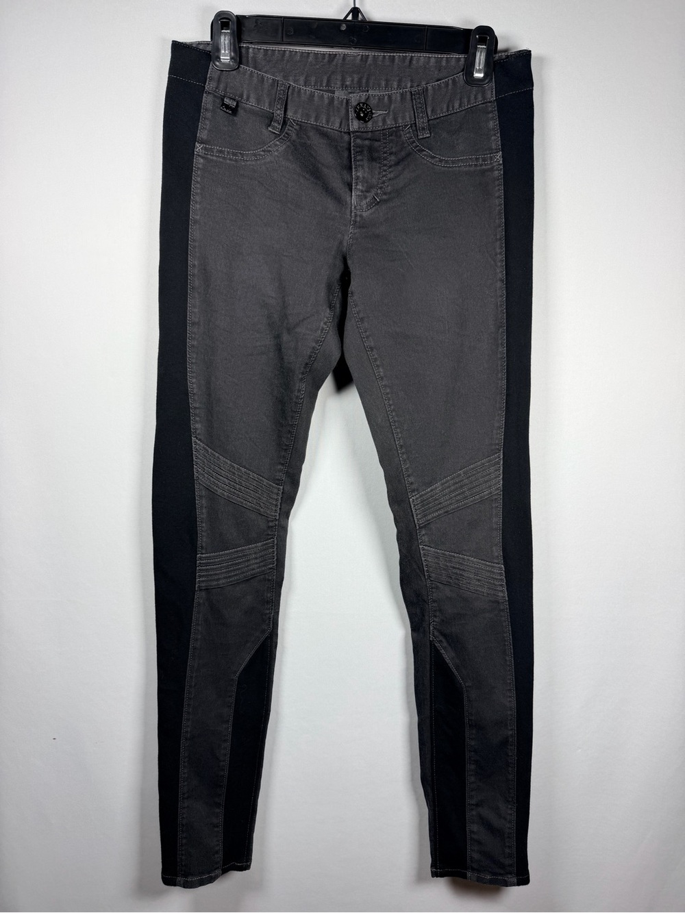 Armani Exchange Gray and Black Skinny Moto-Panel Pants